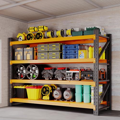 BYNSOE 60" W Storage Shelves 5000lbs Garage Metal Shelving Heavy Duty Garage Shelves Adjustable Storage Shelves for Industrial, Factory, (Black Orange, 60" W X 24" D X 70" H) - color: Black Orange, size: 60" W X 24" D X 70" H