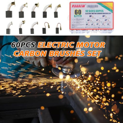 Electric Motor Carbon Brushes 60 Pcs 10 Different Sizes for Replacement Repair Power Tool Part