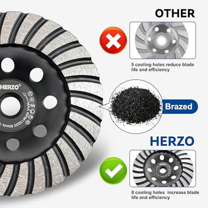 HERZO 4.5 Inch Diamond Concrete Grinding Wheel 5/8-11 Arbor for Stone Concrete Surface, Cement, Marble, Rock, Granite, Angle Grinder Wheels Cup - size: 4.5 Inch Threaded