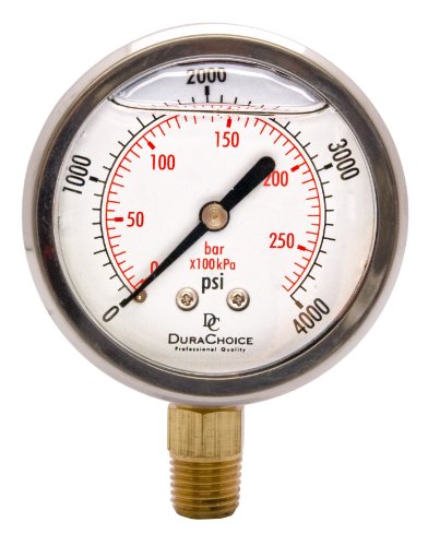 2-1/2" Oil Filled Pressure Gauge, 0-4,000 PSI, 1/4" NPT - size: [0-4,000 PSI]