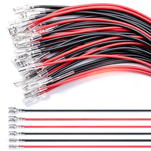 Twidec/30PCS 2.8mm 4.8mm 6.3mm Female Spade Crimp Terminal,Electrical Insulated Terminals with 20cm Cable,Quick Connectors with Insulating Sleeve Red＆Black Female Spade Connector Kit - size: 2.8/4.8/6.3mm
