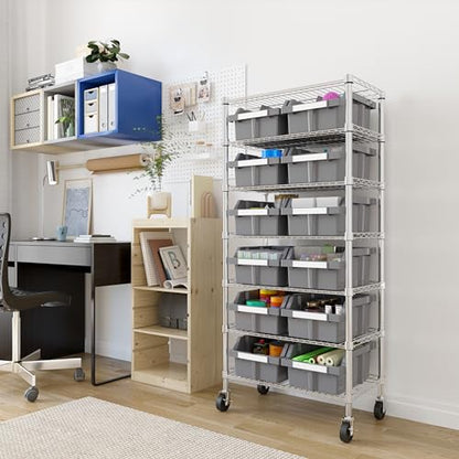 7-Tier NSF 12-Bin Steel Wire Shelving Rack, 25"W x 14"D x 56"H, Gray - color: Gray, size: Includes 12 Bins