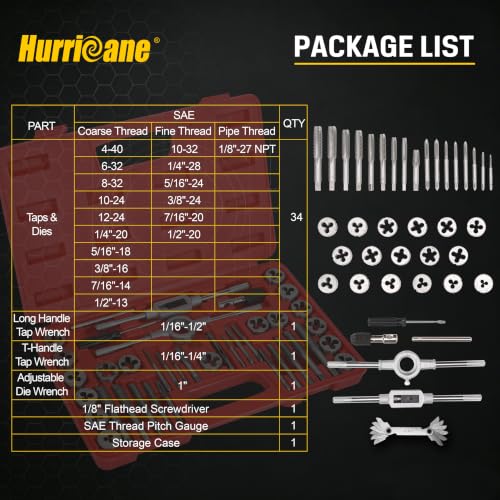 HURRICANE 80-Piece Tap and Die Set, SAE & Metric Threading Kit, GCr15 Steel, Thread Repair for Automotive & Workshop - size: 80 Pcs Metric & SAE
