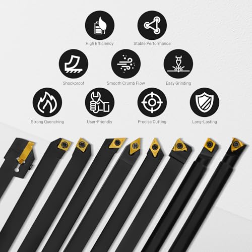 Indexable Lathe Turning Tool 27Pcs Kit 1/2'' 12mm Shank, 9Pcs Metal Lathe Tools Holder Set with 18Pcs Inserts, for Turning Grooving Threading Boring, Lathe Tooling with Reverse Tool Design - style: 9pcs 1/2'' 12mm Shanks+18pcs Inserts