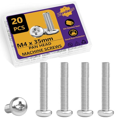 20Pcs M4x35mm Phillips Pan Head Machine Screws Kit 304 SS for DIY - size: M4x35mm