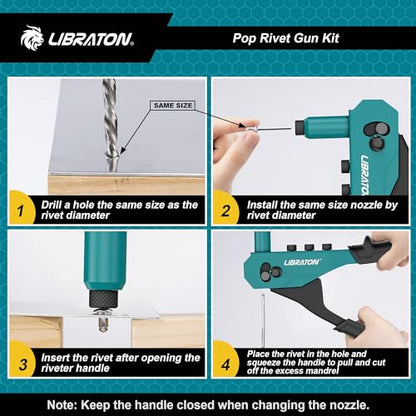 LIBRATON Rivet Gun Kit, Pop Rivet Gun, Heavy Duty Rivet Tool, Hand Riveter