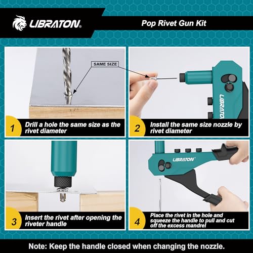 LIBRATON Rivet Gun Kit, Pop Rivet Gun, Heavy Duty Rivet Tool, Hand Riveter - size: 120-Rivet Automotive Kit