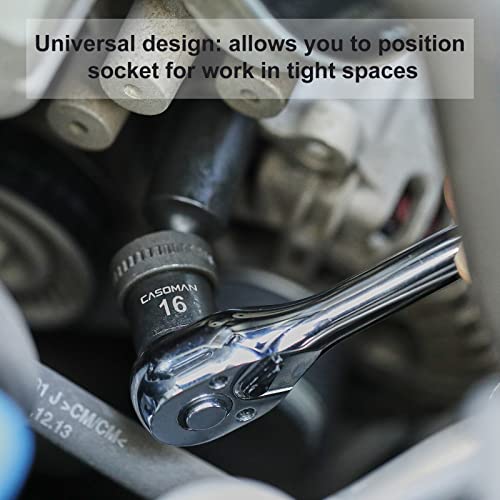 CASOMAN 10 PCS 3/8" Drive Deep Standard Universal Impact Socket Set, 6 Point, CR-MO, Metric,10-19mm - size: 10 PCS 3/8" Dr.(Deep)