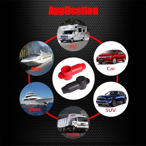 Ampper Silicone 3/8" Stud Terminal Covers Boot Fit 1-3/0 Gauge, Black 12 Pc - color: Black, size: 3/8" Stud L