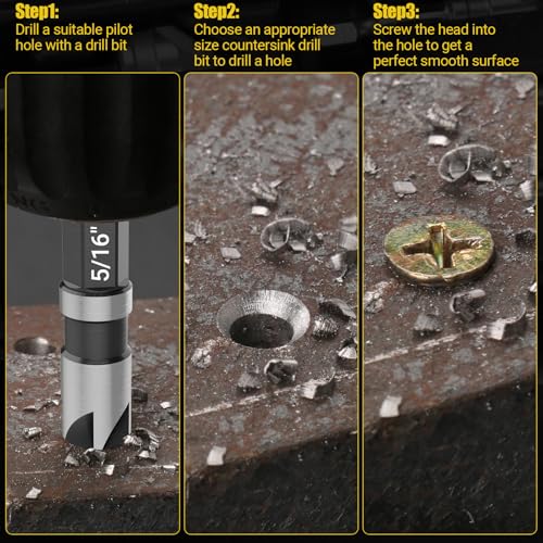 5 Pcs Four Spiral Flute Step Drill Bit Set & 6 Pcs Countersink Drill Bits - size: 11 Pieces