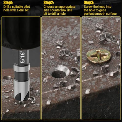 5 Pcs Four Spiral Flute Step Drill Bit Set & 6 Pcs Countersink Drill Bits - size: 11 Pieces