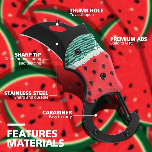 Small Pocket Knife for Women Men, Cute Folding Knife Box Cutter, Mini EDC Knives for Everyday Carry, Folding Utility Knife with Unique Watermelon Design, Ideal Gifts for Men and Women - color: Watermelon