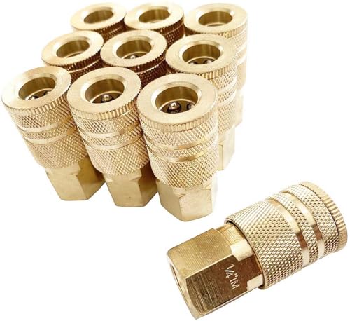 SANFU 1/4-Inch Brass Female Industrial Coupler, Air Hose Fittings 1/4-Inch Female Threads Quick Connector Air Coupler with Storage Case, 10-Pack - style: 10PCS Brass 1/4" Female Coupler