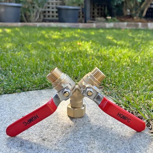 HQMPC Garden Hose Y Valve Splitter With Stainless Steel Long Handle - Brass 2 Way Water Adapter, 3/4" GHT Thread - size: 0.75 Inch