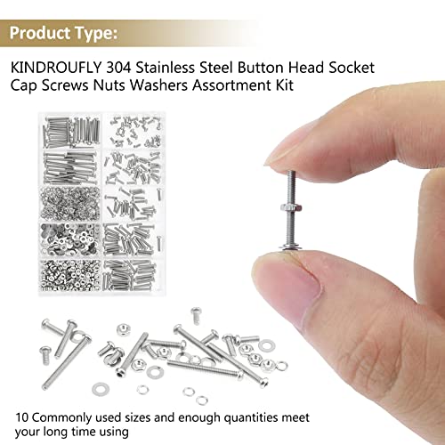 562 Pieces M2 x 4/6 /8/10 /12/16 /20mm Button Head Socket Cap Screws Nuts Washers Assortment Kit, 304 Stainless Steel, Fully Machine Thread - size: M2, style: Button Head
