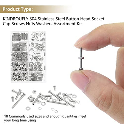 562 Pieces M2 x 4/6 /8/10 /12/16 /20mm Button Head Socket Cap Screws Nuts Washers Assortment Kit, 304 Stainless Steel, Fully Machine Thread - size: M2, style: Button Head