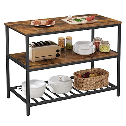 VASAGLE Kitchen Island with 3 Shelves, Storage Cabinet, Steel Structure - color: Rustic Brown + Black, size: 47.2"W x 35.4"H, style: without Power Outlets