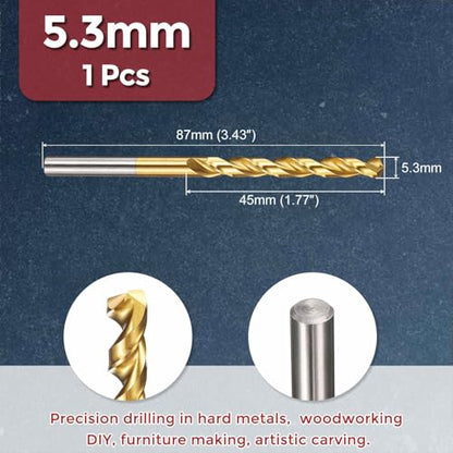 Drill Bit 5.3mm Diameter M42 8% Cobalt HSS TiN for Hard Metal - size: 5.3mm