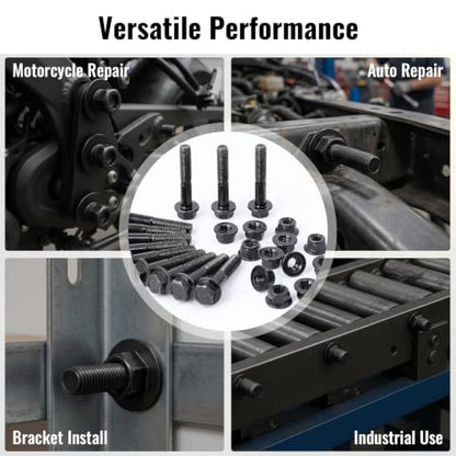 Minho M8-1.25 x 60mm Flange Head Bolts in Carbon Steel Material,Flange Hexagon Screws Come with Flange Nuts,Black Oxide Finish Plated,Partial Thread, 10 Sets - size: M8-1.25*60