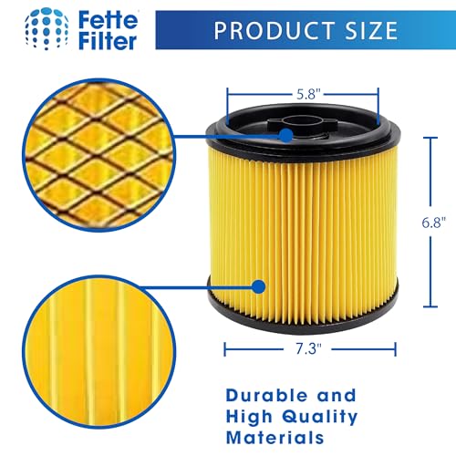 Fette Filter - VCFS Cartridge Filter Replacement Compatible with Vacmaster Filter VCFS, Vacmaster 5-16 Gallon Wet/Dry Vacs, VBV1210 filter. Also fit HART most Shop-Vac 5-20 Gal Vacs - Pack of 2