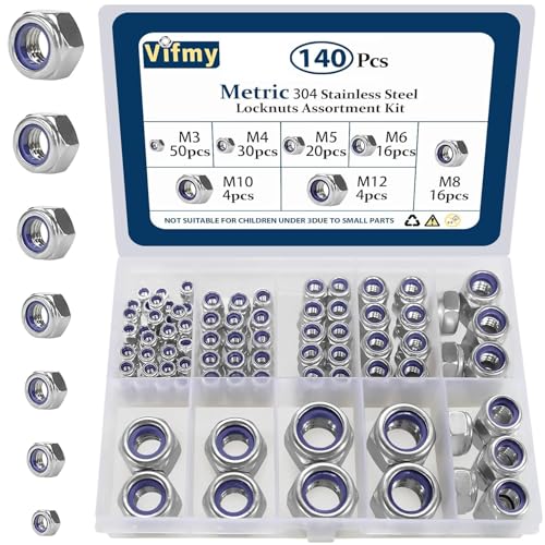 Metric Lock Nut Assortment Kit,140Pcs Stainless M3-M12 Locking Nuts - size: Metric Locknuts, 140 Pcs