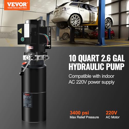 VEVOR Hydraulic Power Unit 220V 10 Quart Car Lift 3HP Hydraulic Pump Power Unit Car Lift Single Phase Hydraulic Pumps with 10L Steel Tank Car Lifts Hydraulic Power Unit for Auto Repair Single Phase - size: 10 Quart
