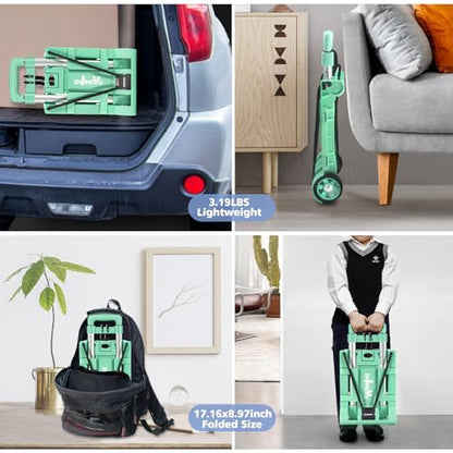 Folding Hand Truck Dolly Cart,Collapsible Shopping Trolley,Mini Lightweight Hand Dolly,Backpack Trolley,Luggage Cart,Aluminum Telescopic Rod,2 Wheel Trolley Expandable Large Chassis,Mint Green - color: 2 Wheel Aluminium Green