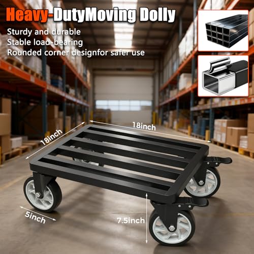 Stainless Steel Furniture Dolly, 2000lbs Capacity Heavy Duty Furniture Dolly, 5-inch Swivel casters, 18 x 18 inch Platform and Fastening Device, Safely Moving Heavy Objects - size: 18"L x 18"W x 7.5"H