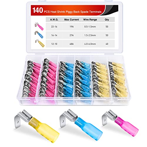 Nilight 140PCS Heat Shrink Piggy Back Spade Terminals Connectors - color: 140PCS Piggy Back Terminals