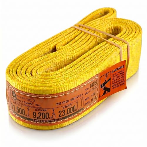 DD Sling 4 Inch x 16 Foot Nylon Lifting Sling – USA Made, 11,500 lb Vertical, 9,200 lb Choker, 23,000 lb Basket – 2-Ply Heavy Duty 900 Webbing, Type 3 Flat Eye & Eye Rigging Sling - size: 4"x16'