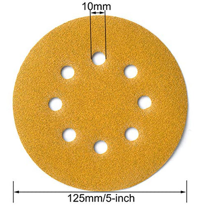 5-Inch 8-Hole Hook and Loop Sanding Discs 120-Grit, 100-Pack