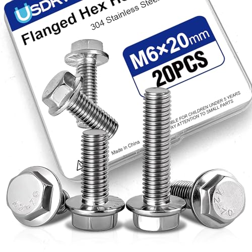 20PCS M6-1.0 x 20mm Serrated Flange Bolts, 304 Stainless Steel - color: M6 Silver, size: 20mm