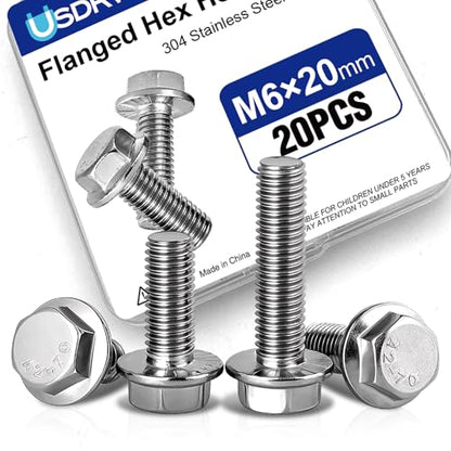 20PCS M6-1.0 x 20mm Serrated Flange Bolts, 304 Stainless Steel - color: M6 Silver, size: 20mm