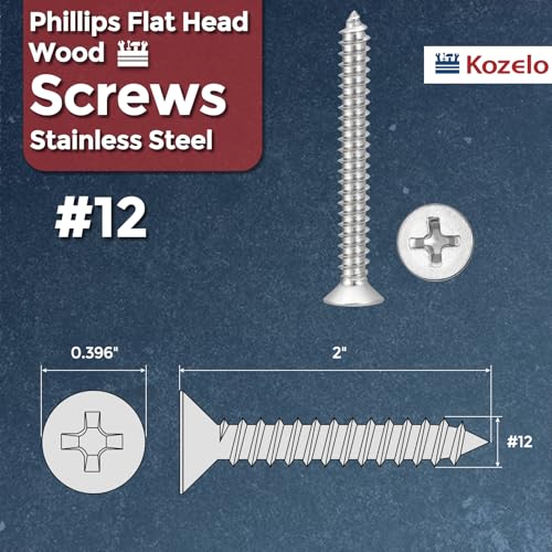 50pcs Phillips Wood Screws #12x2 304 Stainless Steel Silver - color: Silver, size: #12x2"