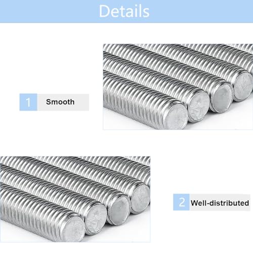 TOP-VIGOR 5Pcs M6-1.0 x 70mm Length Fully Threaded Rod, 304 Stainless Steel Right Hand Threaded Rods, Fully Studding Rod Bar for Anchor Bolts, Clamps, Hangers and U-Bolts - size: M6x70mm, 5pc