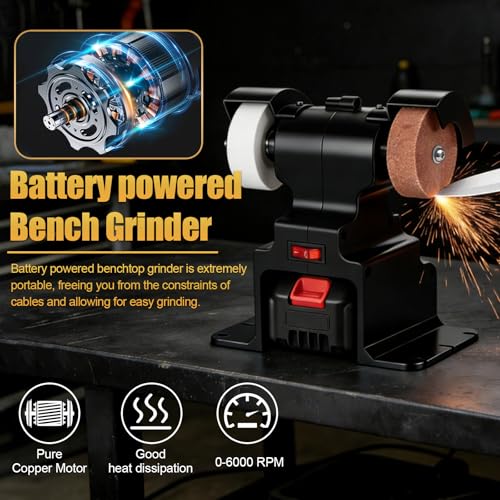 GLXX Mini Bench Grinder with 2 Wheels 250W Electric Multi Functional Bench Grinder 0-6000 RPM Heavy Duty Pure Copper Motor for Workshop Home Garage Metalworking Polishing Rust Removal (Black) - color: Black