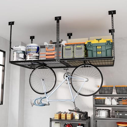 4x8 Ft Overhead Garage Storage Rack, 28-41 inch Height Adjustable Ceiling Mounted Organization Rack, 750 lbs Weight Capacity, 48"x96" Metal Rack for Garage Storage with Wire Decking - size: 4x8ft w/ Wire Decking