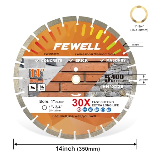 FEWELL14 Inch Diamond Concrete Saw Blade with 15mm Segment - size: 14"