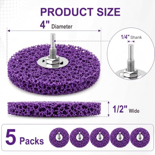 5 Pcs Paint Stripping Disc Drill Attachment 4" x 1/2", Purple - color: Purple