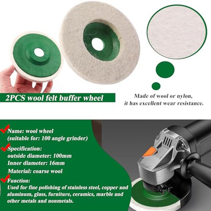 18Pcs 4 Inch Buffering Wheels Polishing Kit with Compound for Angle Grinder,Includes 14Pcs Nylon Fiber Flap Disc & Wool Felt Polishing Wheel,3Pcs Buffing Compounds and Sanding Sponge - size: 4 Inch - 18pcs