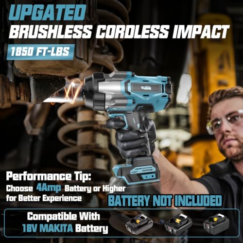 Cordless Impact Wrench 1/2" Compatible with Makita 18V Battery, 1600Ft-lbs(2200N.m) High Torque Impact Gun Heavy Duty, Brushless Electric Power Impact Driver with 4 Speed Modes & LED Work Light - size: 1/2" 2200NM Compatible with Makita
