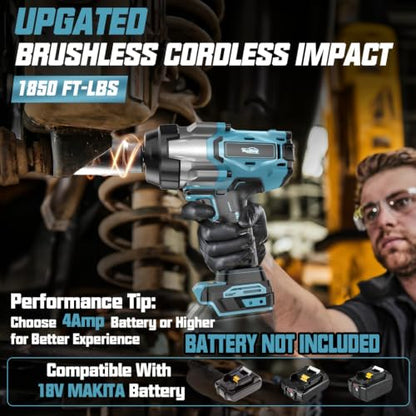 Cordless Impact Wrench 1/2" Compatible with Makita 18V Battery, 1600Ft-lbs(2200N.m) High Torque Impact Gun Heavy Duty, Brushless Electric Power Impact Driver with 4 Speed Modes & LED Work Light - size: 1/2" 2200NM Compatible with Makita
