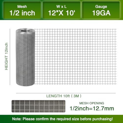 Chicken Wire Fence,Hardware Cloth 1/2 Inch 12inx10ft (19 GA) - color: 1/2inch, size: 12in x 10ft