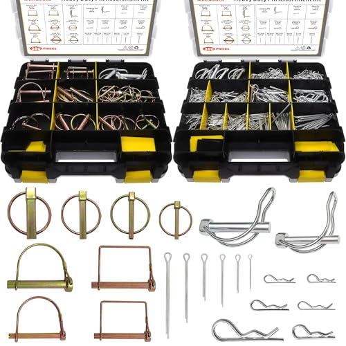 380 Pcs Heavy Duty Pin Kit, Hitch, R, Hair, Lynch, PTO Pins for Trucks, Trailers, Tractors, Mowers, Accessories, Farm, Lawn, Hitches, Garden