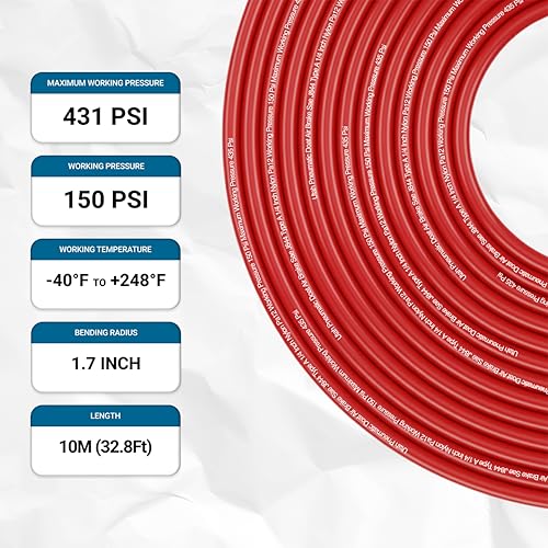 Utah Pneumatic 1/4" DOT Air Line SAE J844 PA12 Nylon Tubing, 32.8ft (Red) - color: Red, size: 1/4" x 32.8 Feet