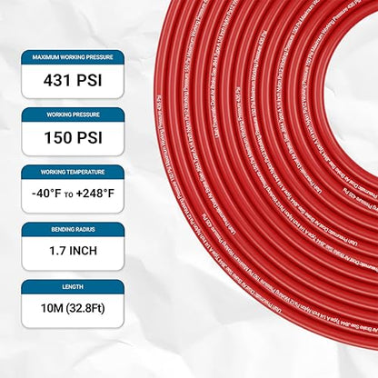 Utah Pneumatic 1/4" DOT Air Line SAE J844 PA12 Nylon Tubing, 32.8ft (Red) - color: Red, size: 1/4" x 32.8 Feet