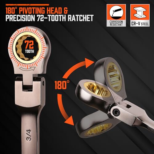 HORUSDY 12-Piece SAE Flex-Head Ratcheting Wrench Set with Organizer | 1/4” to 7/8“ Ratchet Combination Wrenches Set | 72-Teeth | Chrome Vanadium Steel - style: 12-Piece SAE Flex-Head Ratcheting - Pro