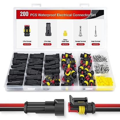 Nilight 200PCS 2 Pin Electrical Connector ‎Plug with Male Female Terminals - size: 2Pin Connector 200Pcs