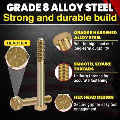 Chenango Supply 1/4-20 x 2-1/2" Grade 8 Hex Head Bolts - size: 1/4-20x2-1/2 50pcs