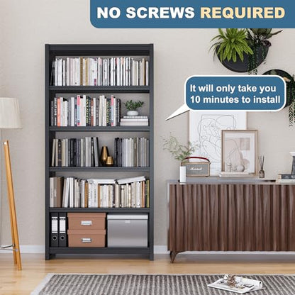 Bookshelf,5 Tier Bookshelves,69" Tall Metal Black Bookcase,Install Simple Bookshelves for Bedroom, Living Room,Home Office/Library (Black) - color: Black, size: 69"H*34"W